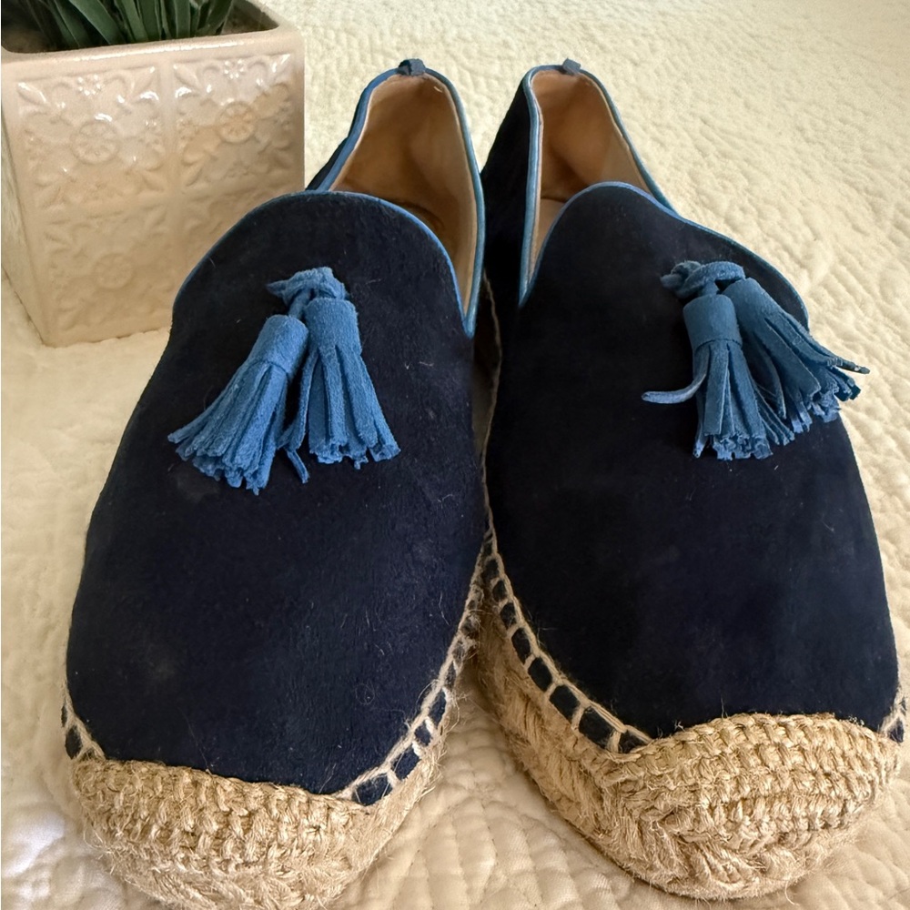 Boden Blue and Tan Espadrilles with Tassels